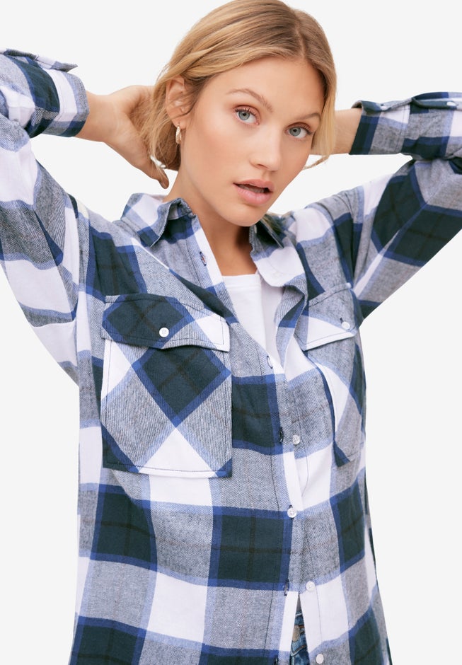 Plaid Button-Front Flannel Tunic image number 2