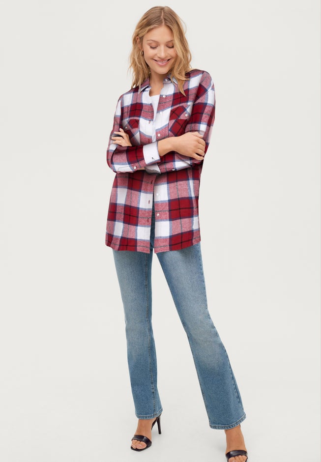 Plaid Button-Front Flannel Tunic image number 4