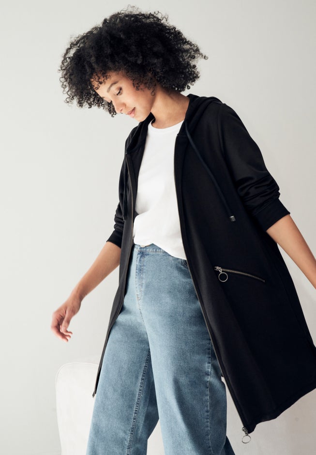 French Terry Zip-Front Hoodie With Zip Pockets image number 3