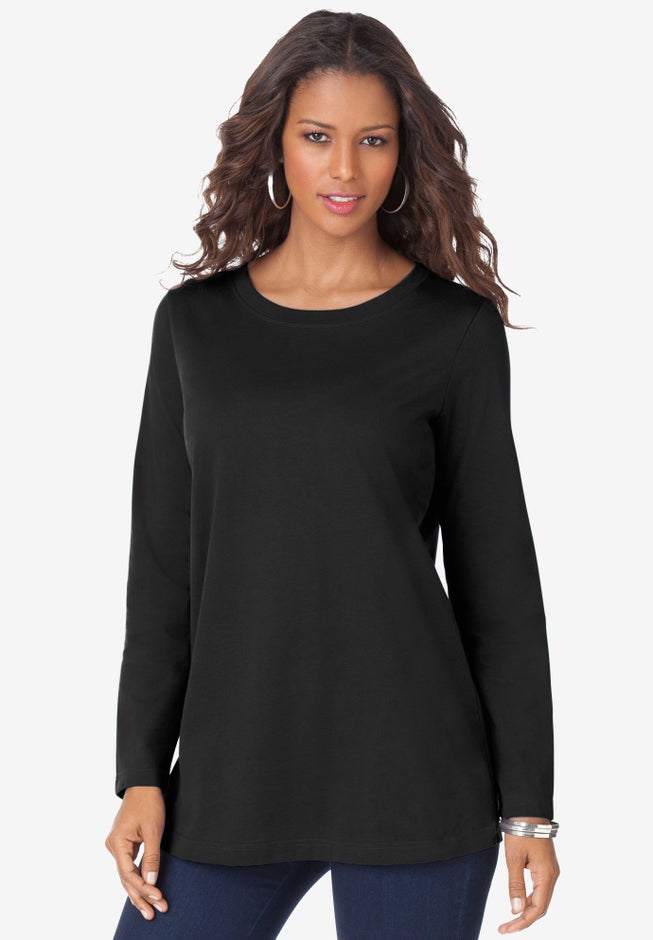 Plus Size Ultimate Cotton Crewneck Long Sleeve Tee image number 1