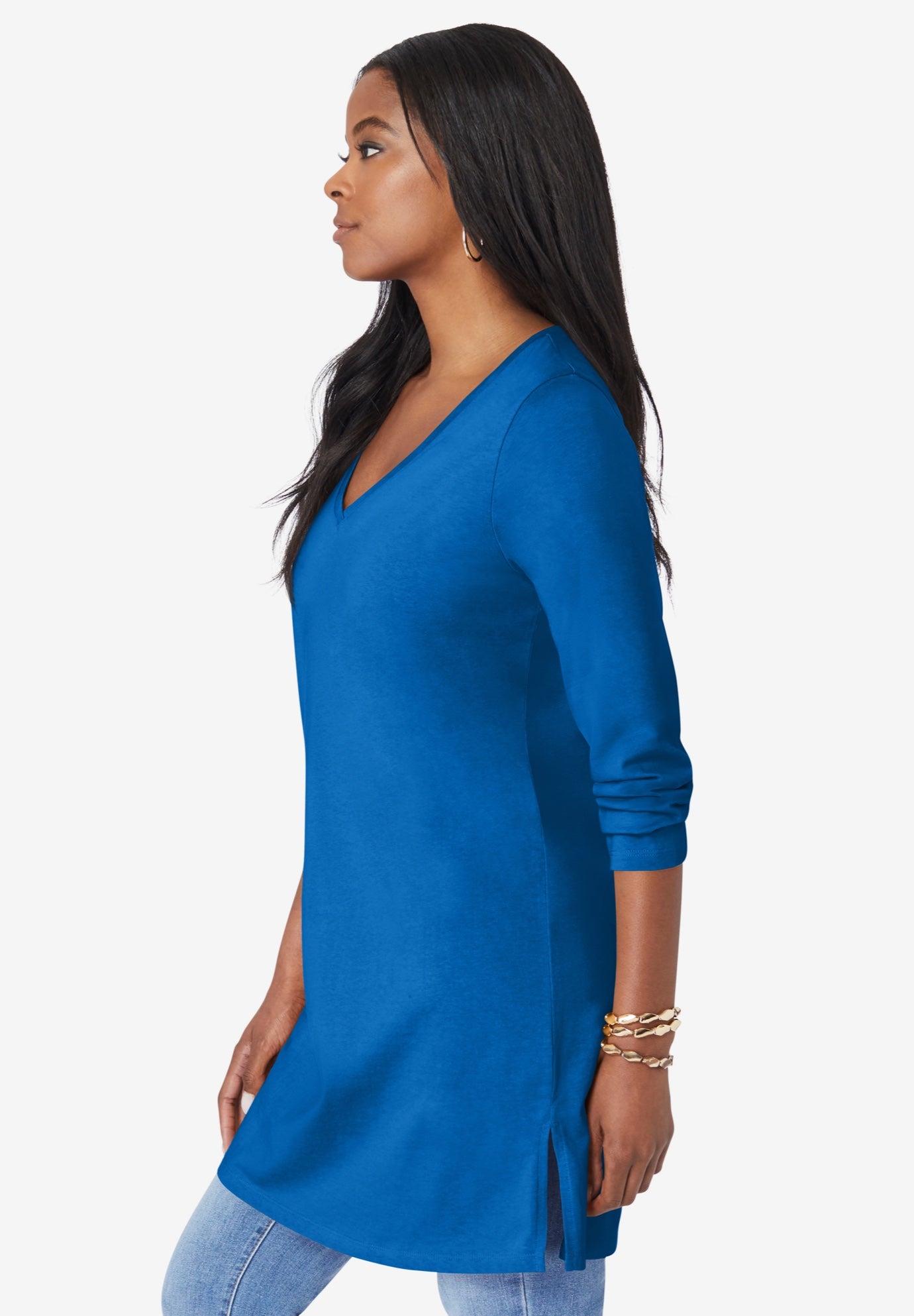 Plus Size Cotton Ultimate Long Sleeve V-Neck Tunic image number 2