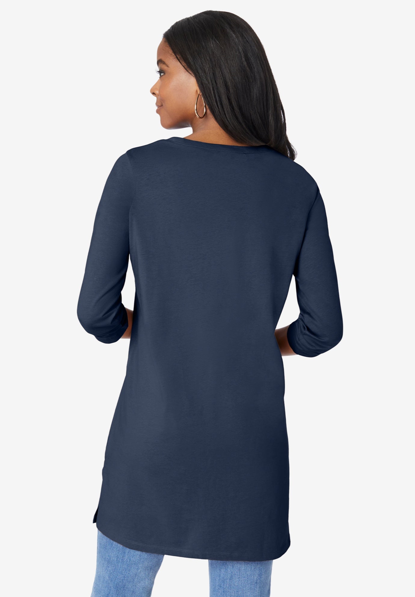 Plus Size Cotton Ultimate Long Sleeve V-Neck Tunic image number 1