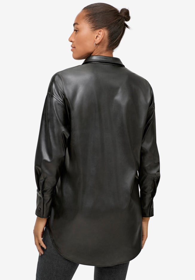 Faux Leather Button Front Tunic image number null