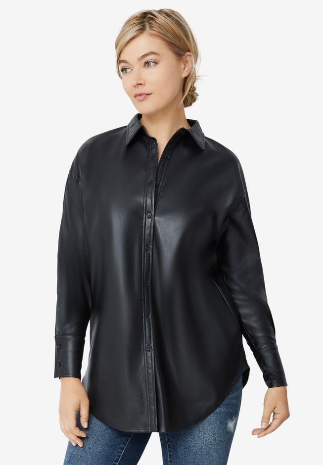 Faux Leather Button Front Tunic image number null