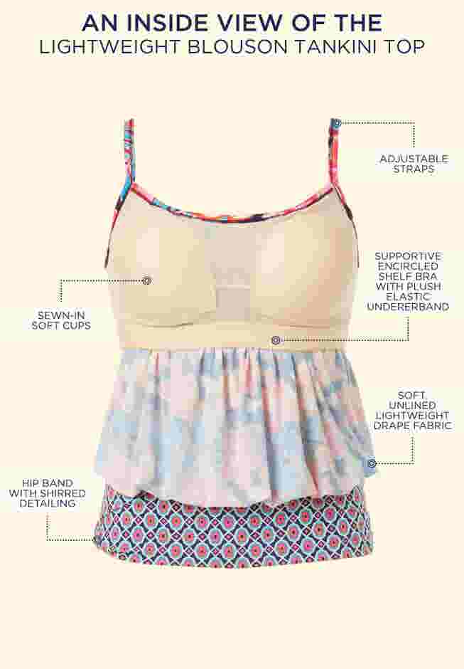 Lightweight Scoop Neck Blouson Tankini Top