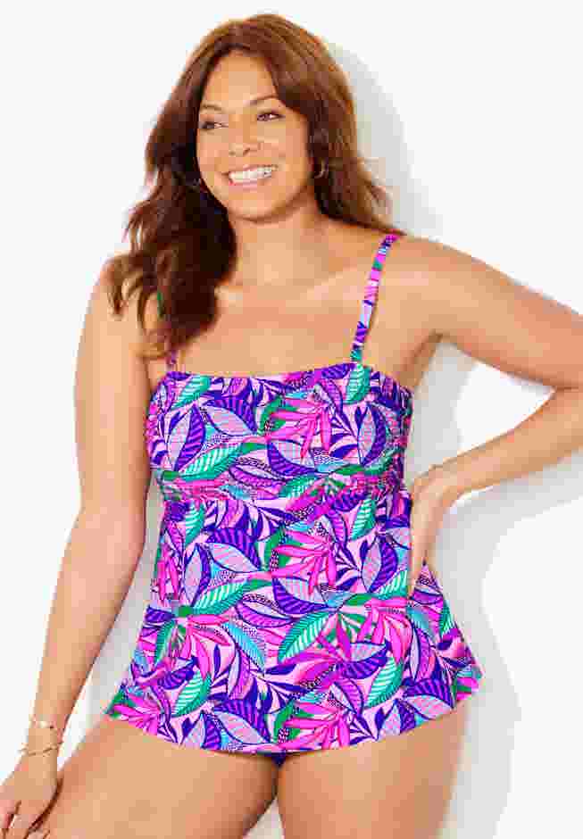 Smocked Bandeau Tankini Top image number 3
