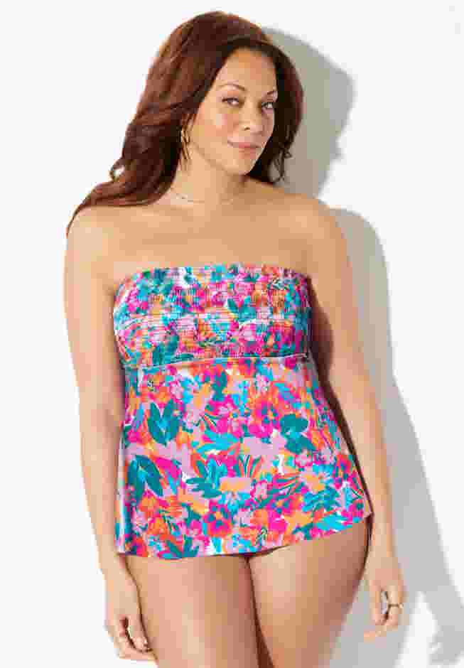 Smocked Bandeau Tankini Top image number 3