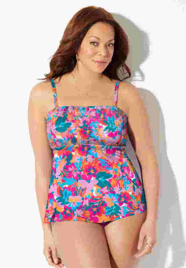Smocked Bandeau Tankini Top image number 4