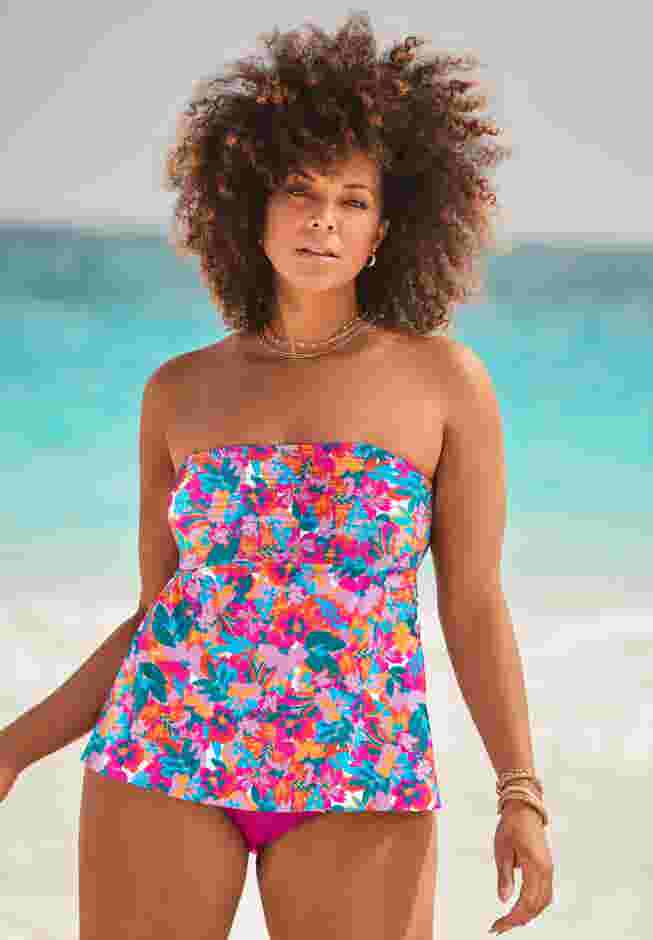 Smocked Bandeau Tankini Top image number 0