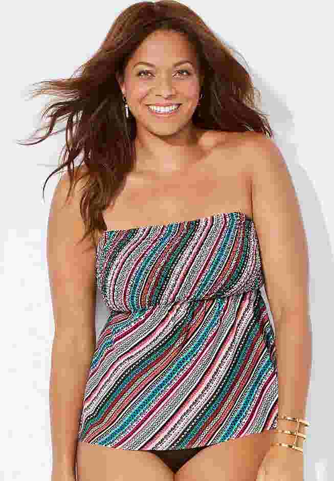 Smocked Bandeau Tankini Top image number 0