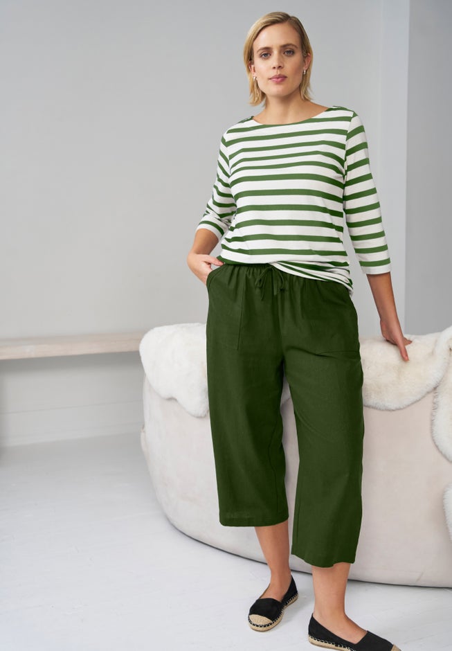 Cotton Spandex Jersey Boatneck Three-Quarter Sleeve Top image number 3