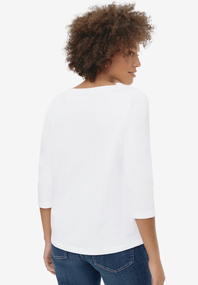 Boatneck Tee With Three-Quarter Sleeves image number 1