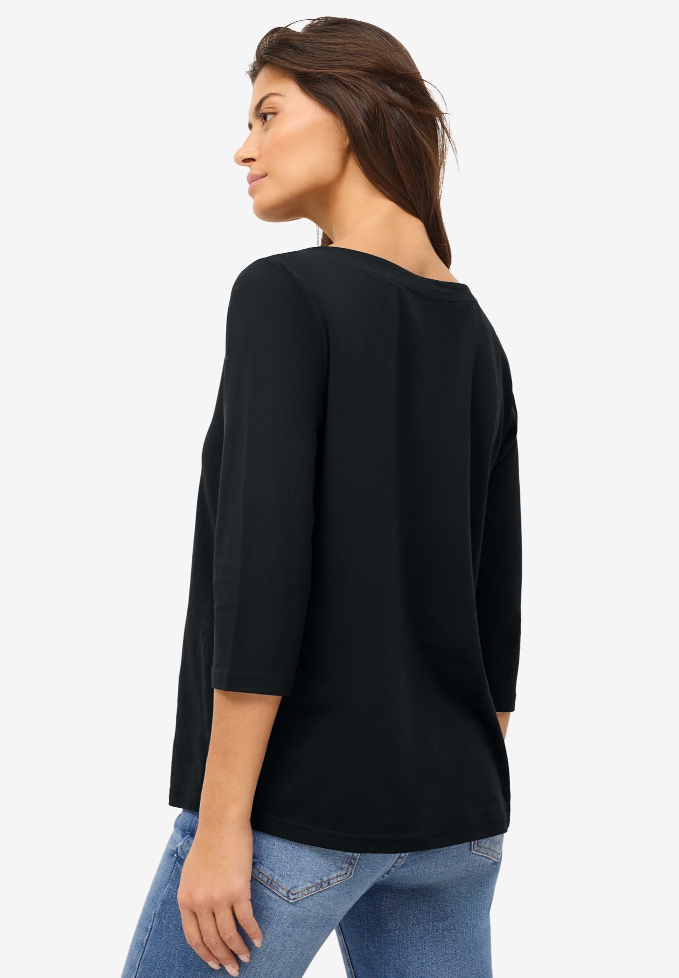 Cotton Spandex Jersey Boatneck Three-Quarter Sleeve Top image number 1