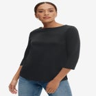 Cotton Spandex Jersey Boatneck Three-Quarter Sleeve Top image number 0