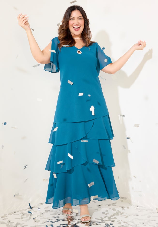 Tiered Chiffon Maxi Dress image number 4