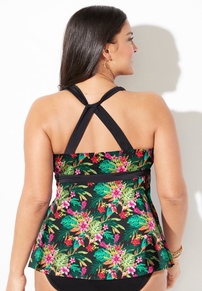 Longer Length Surplice Tankini Top image number 1