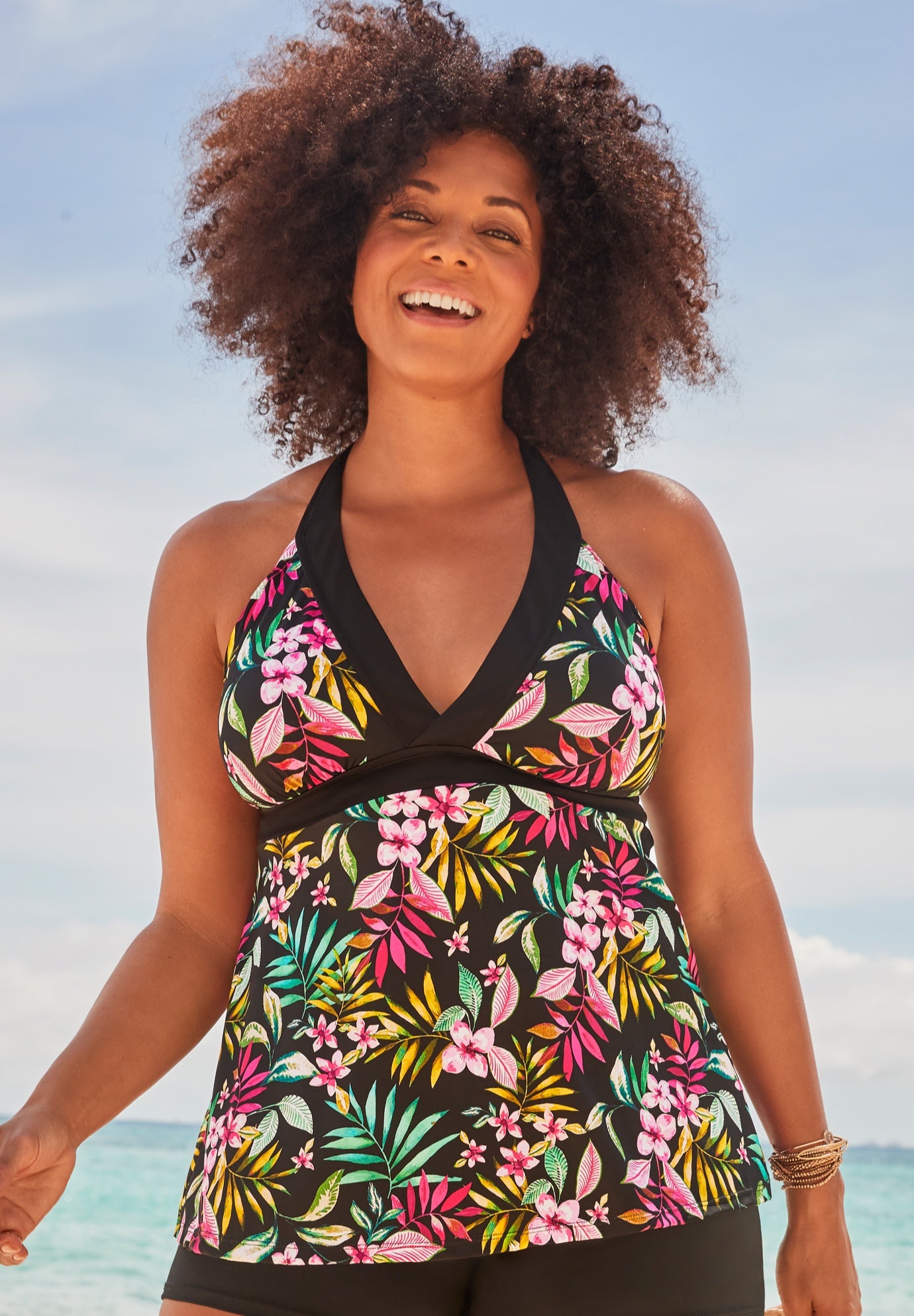 Longer Length Surplice Tankini Top image number 0