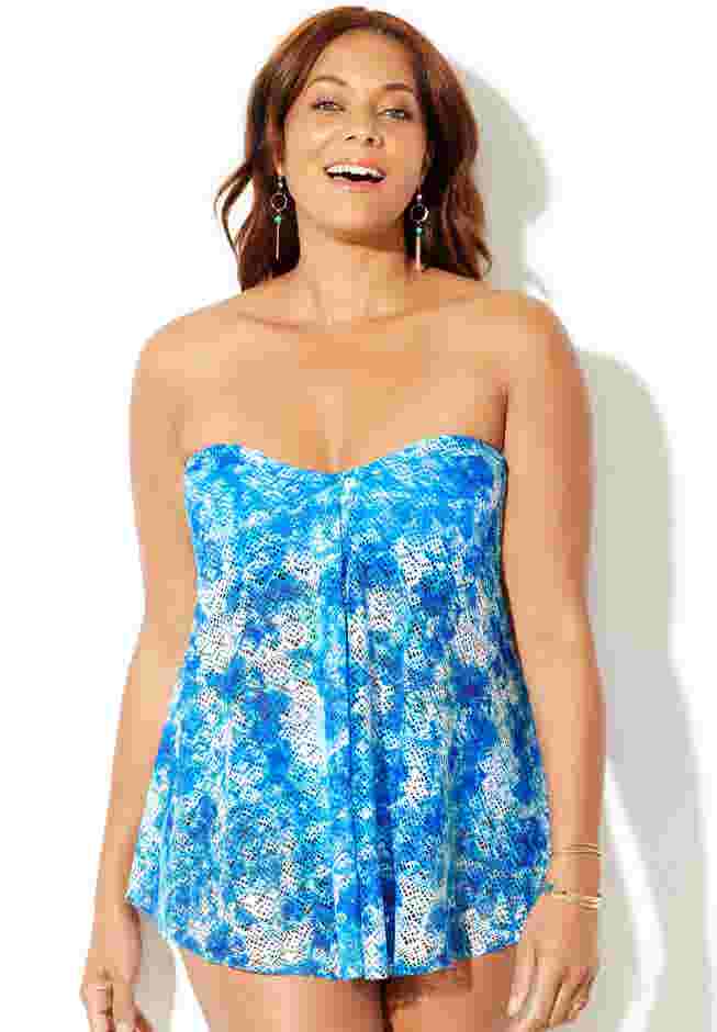 Longer Length Bandeau Flyaway Tankini Top image number 2