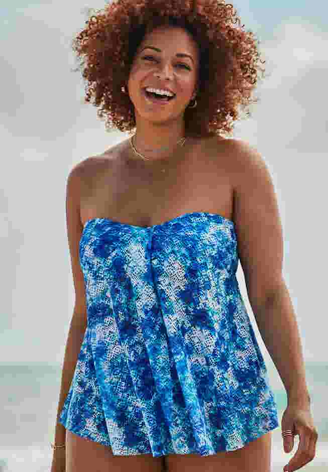 Longer Length Bandeau Flyaway Tankini Top image number 0