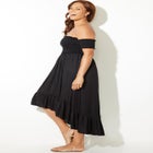 Lauren Smocked Off the Shoulder High Low Dress image number null