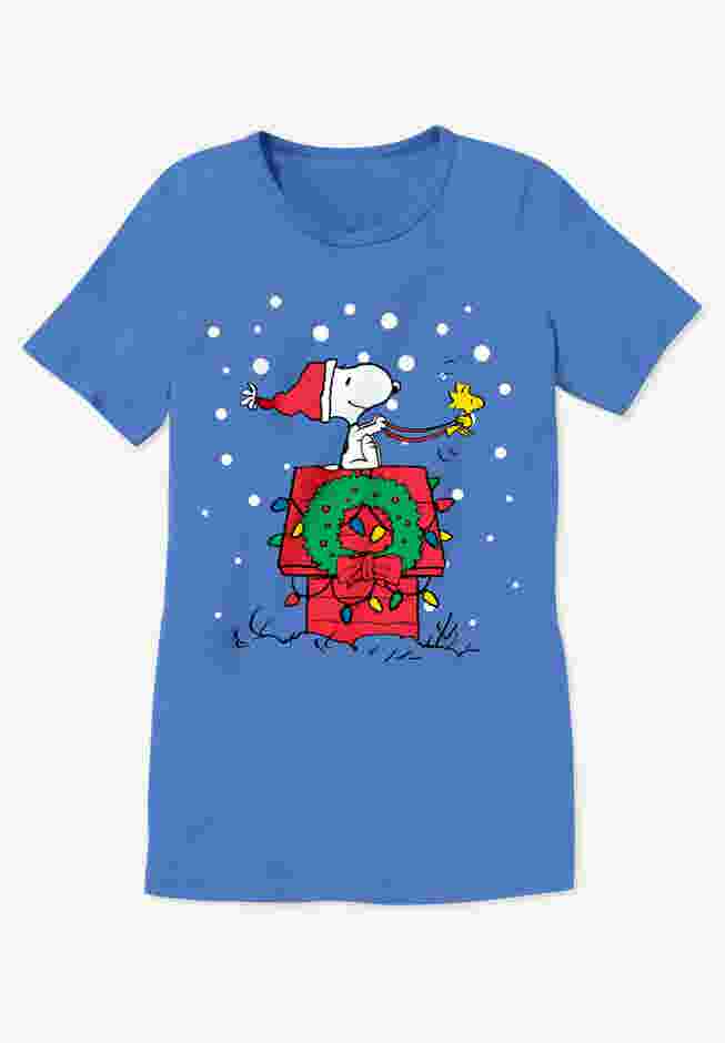 Peanuts Short Sleeve Crew Tee Blue Snoopy Snow image number 1