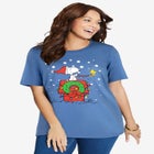 Peanuts Short Sleeve Crew Tee Blue Snoopy Snow image number null