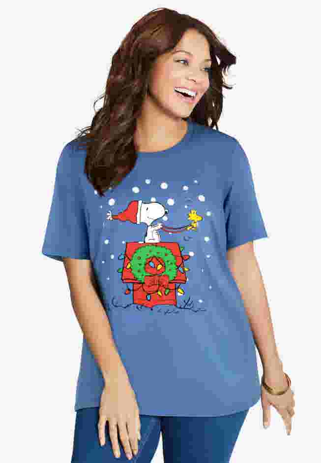 Peanuts Short Sleeve Crew Tee Blue Snoopy Snow image number 0