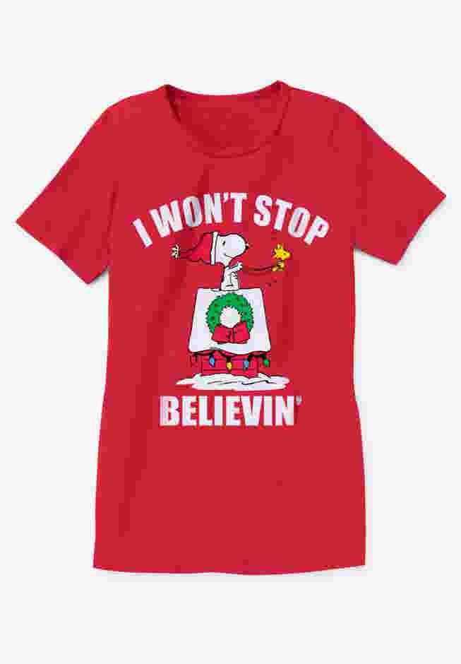 Peanuts Short-Sleeve Red Snoopy Believe Crew Tee image number 1