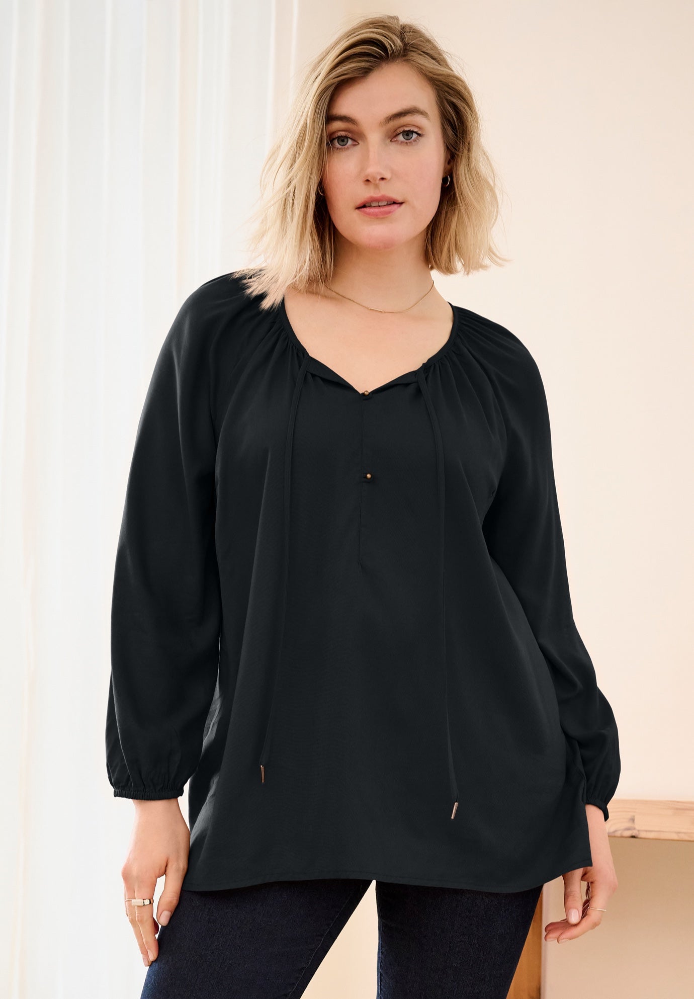 Tie Neck Peasant Tunic image number 0
