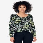 A-Line Long Sleeve Peasant Tunic with Tie-Neck Keyhole Neckline image number null
