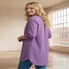Three-Quarter Sleeve Roll Tab Relaxed Fit 100% Cotton Henley Tunic image number 2