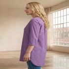 Three-Quarter Sleeve Roll Tab Relaxed Fit 100% Cotton Henley Tunic image number 3