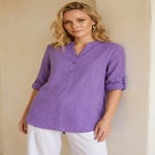 Three-Quarter Sleeve Roll Tab Relaxed Fit 100% Cotton Henley Tunic image number 0