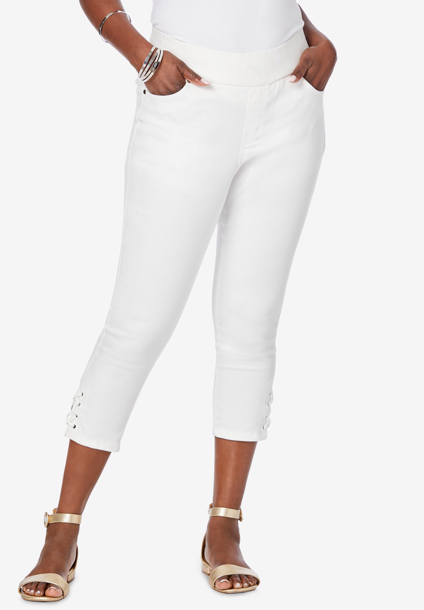 Comfort Waist Stretch Denim Lace-Up Capri image number 0