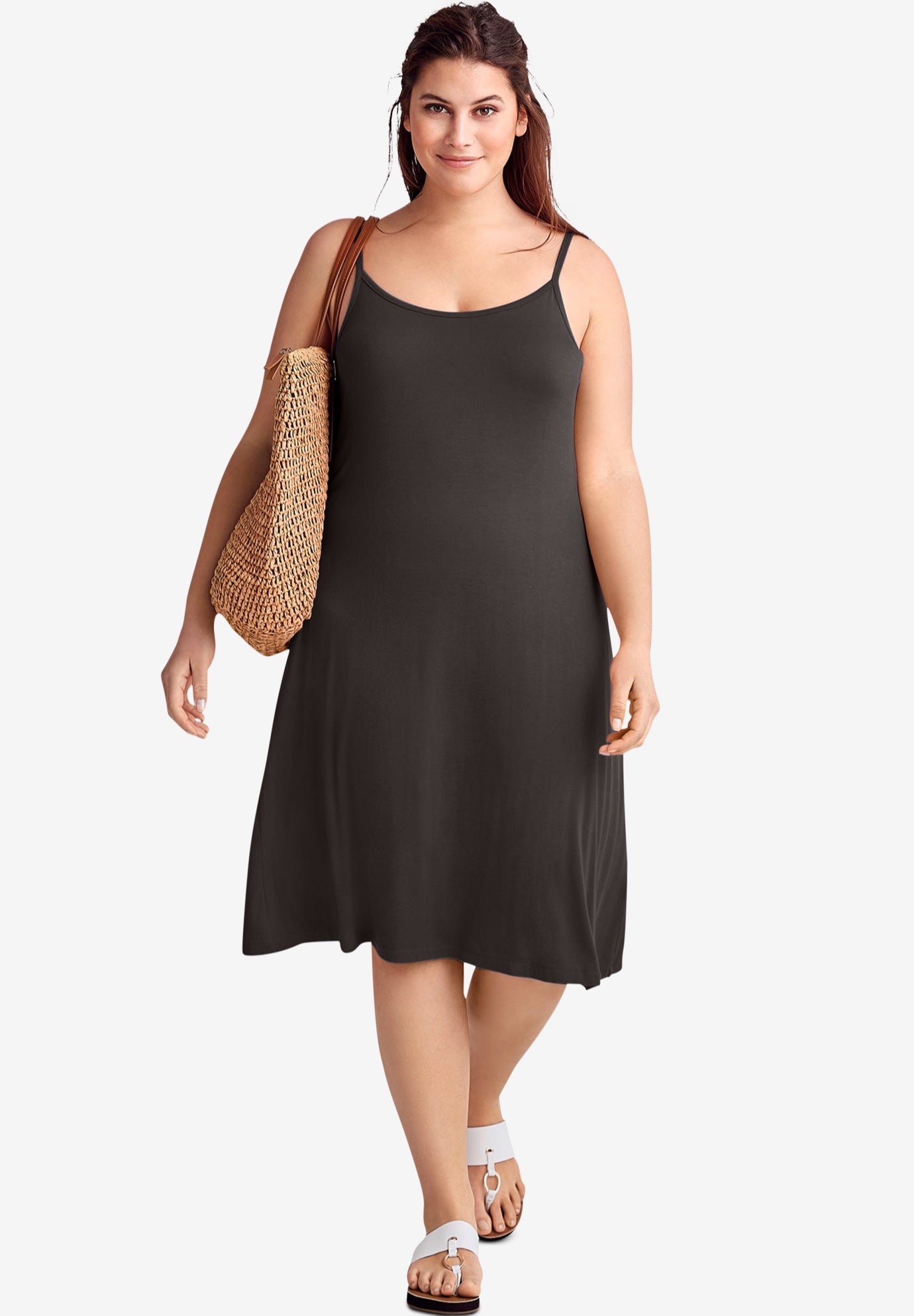 Stretch Jersey Knit A-Line Scoop Neck Tank Dress image number 0