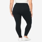 Side Pocket Ankle-Length Pull-On Stretch Knit Cotton Spandex Leggings image number null