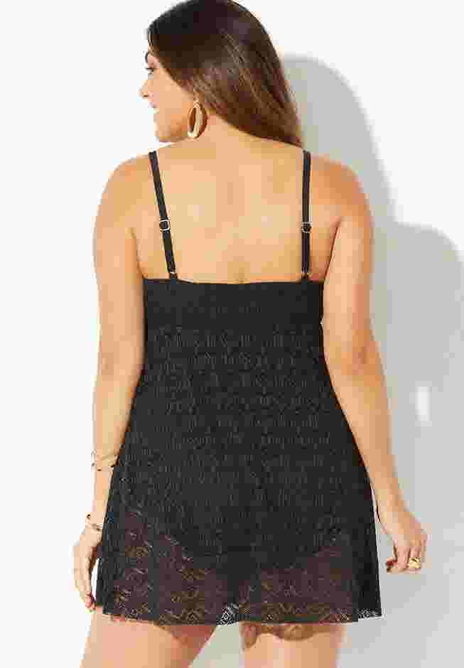 Crochet Side Slit V-Neck Swimdress image number 1