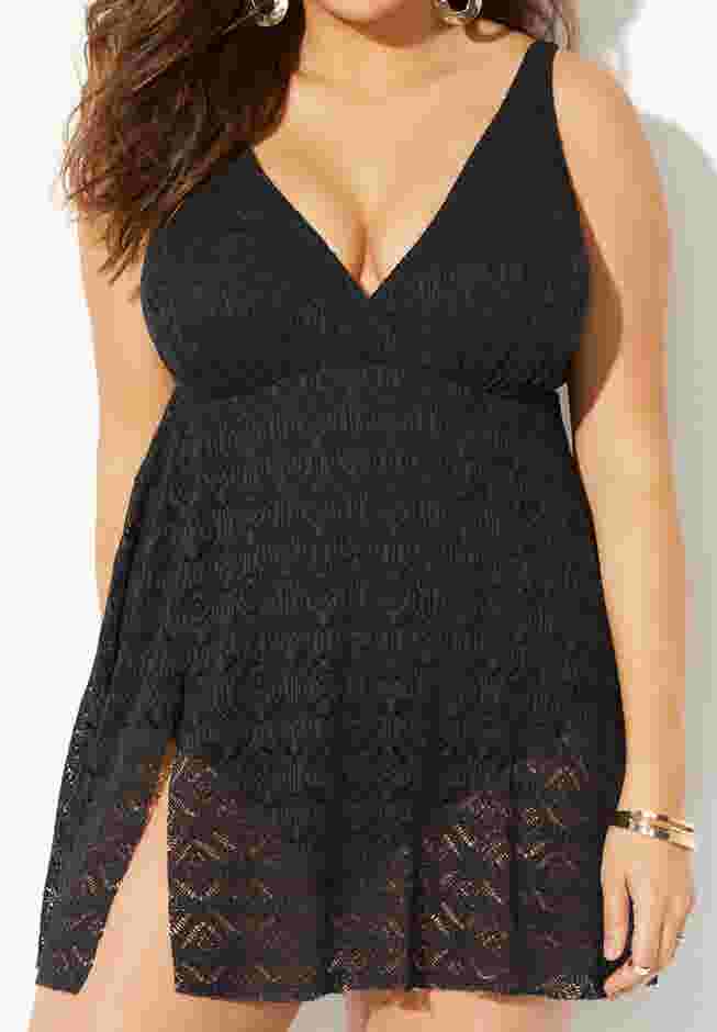 Crochet Side Slit V-Neck Swimdress image number 3