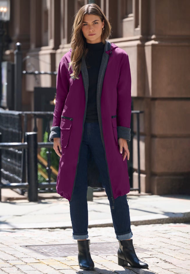 Plus Size Knee Length Hooded Nylon Jacket image number 1