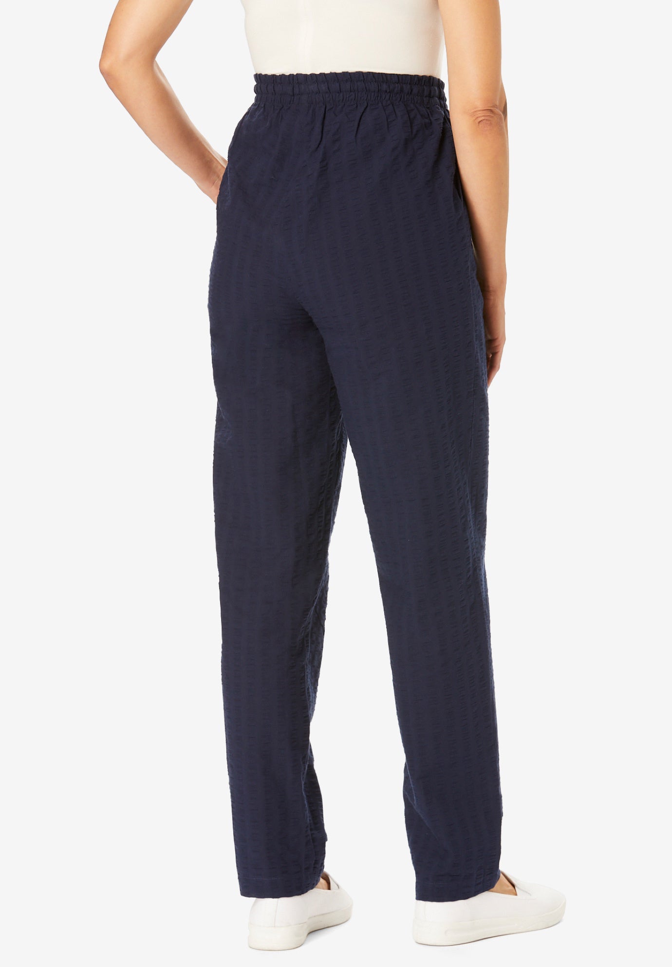 Seersucker Pull-on Elastic-Waist Pants image number 2