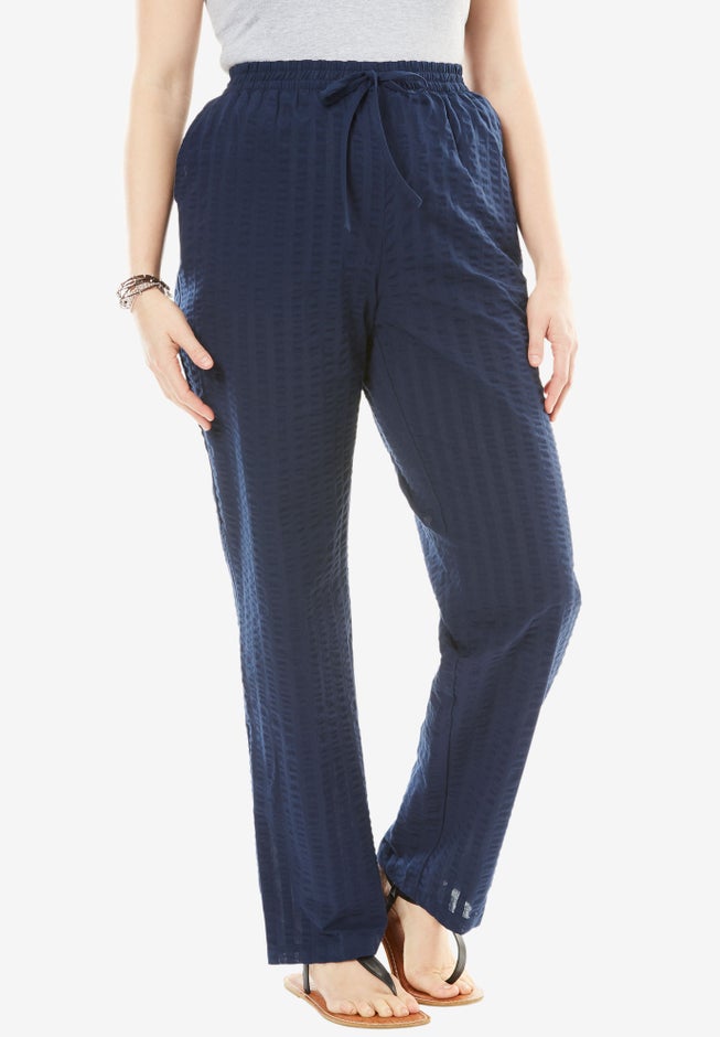 Seersucker Pull-on Elastic-Waist Pants image number 1