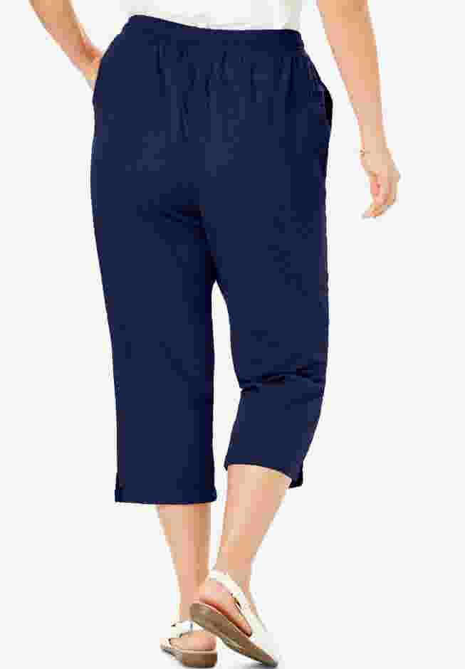 Womens Plus-Size Seersucker Pull-On Elastic-Waist Capri Pants image number 1