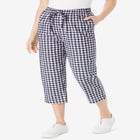 Seersucker Pull-On Elastic-Waist Capri Pants image number 1