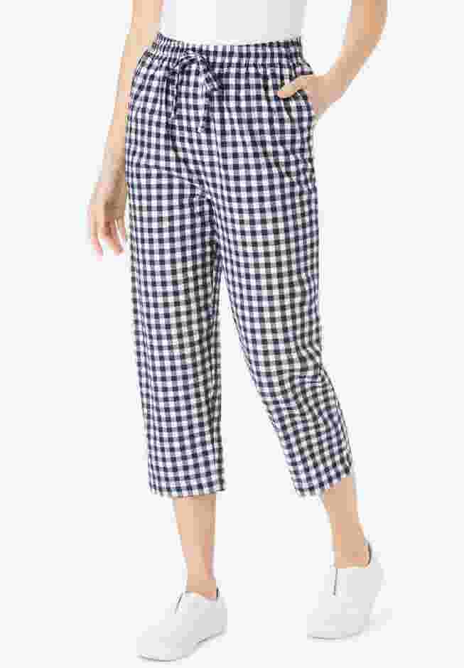 Womens Plus-Size Seersucker Pull-On Elastic-Waist Capri Pants image number 0