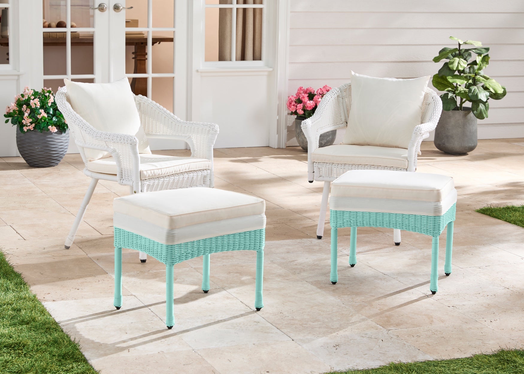 Roma Hand-Woven Resin Wicker Stacking Chair with Toss Pillow & Seat Cushion image number 1