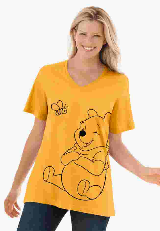 Disney Women's Short Sleeve V-Neck Tee Gold Winnie the Pooh Honey Pot image number 0