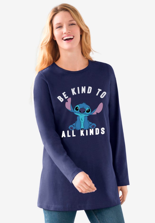 Disney Women's Long Sleeve Crew Tee Stitch Be Kind to All Kinds image number null