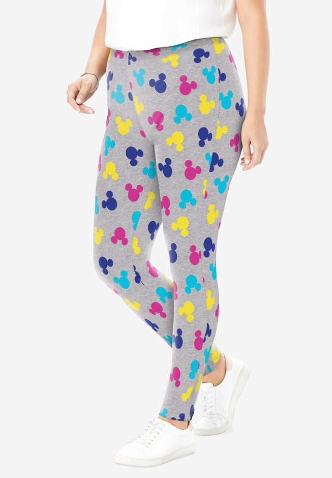 Disney Women's Heather Gray Leggings Multicolor Mickey Mouse Ears All Over Print image number null