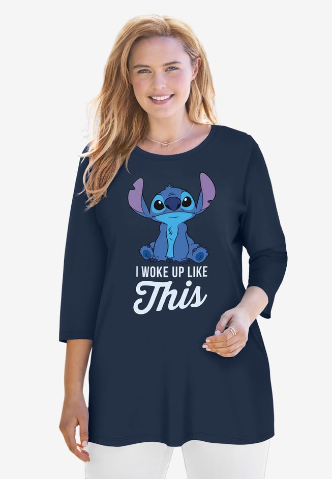 Disney Women's Three-Quarter Sleeve Tunic Stitch I Woke Up Like This Navy image number null