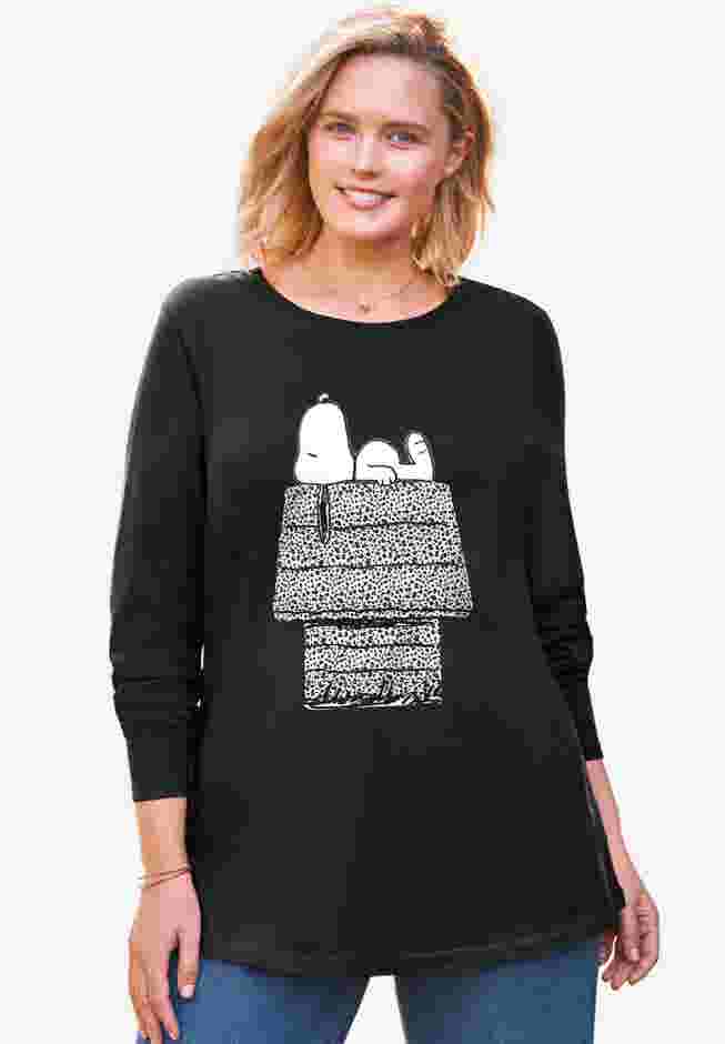 Peanuts Women's Long Sleeve Crew Tee Snoopy Leopard House image number 0
